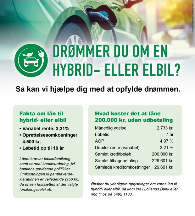 Lån til plugin hybrid eller elbil Lollands Bank Altid nærværende.